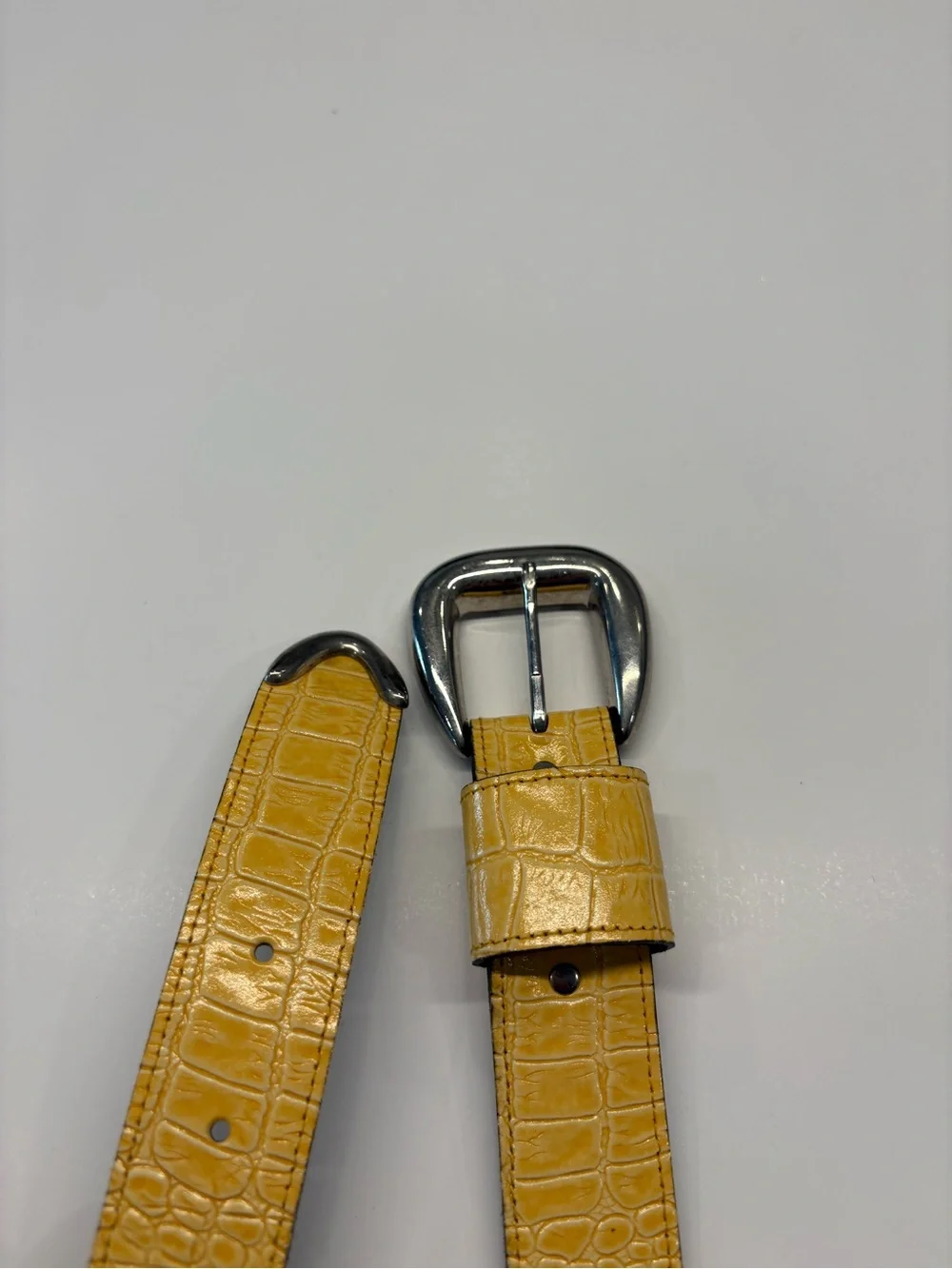 Vintage Genuine Bonded Leather Belts Yellow and Blue Croc-Embossed Set of 2